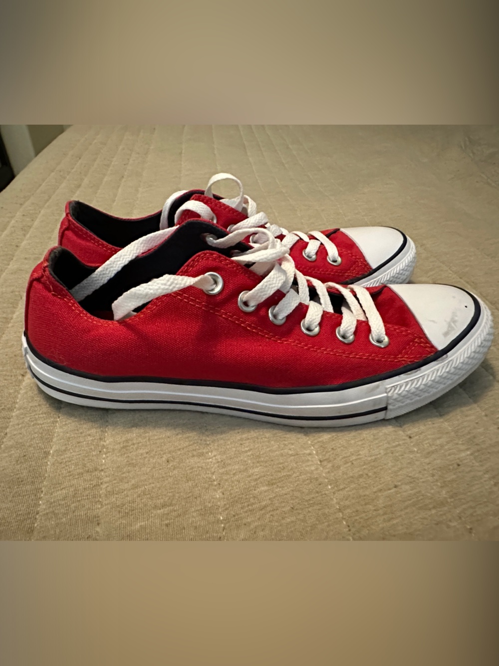 Converse Red Canvas Low-Top Sneakers with White Laces - Picture 6 of 7